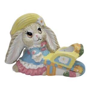 Vintage Spring Bunny Candle Holder Pastel Easter Taper Cottage Core MCM Flower